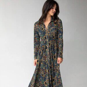 Natural Life Christa Knit Cotton Maxi Dress Dark Navy Floral - SIZE LARGE